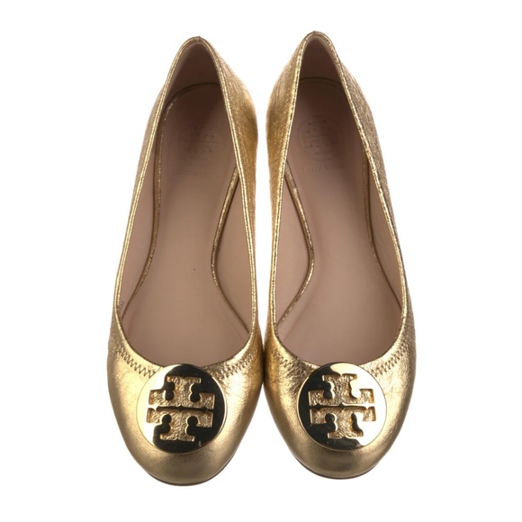Tory Burch Minnie Travel Golden Ballet Flats Shoes, 7.5 - Picture 1 of 4